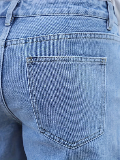 Men'S Casual Ripped Denim Shorts, 85% Cotton 15% Polyester Blend, Knee High, Non-Stretch, Solid Color, Loose Fit Skinny Contour, Woven Fabric, 375g/m² - Summer Fashion