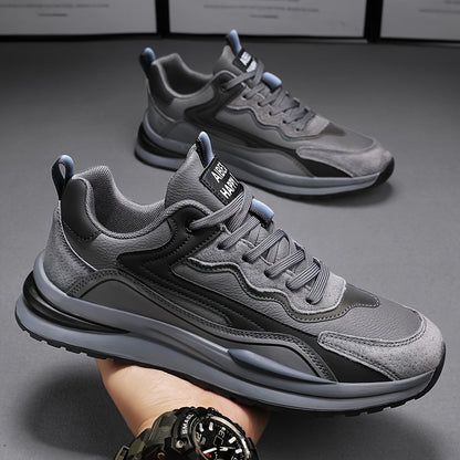 Men's Color Block Skate Sneakers - Breathable PU Low-Top Shoes