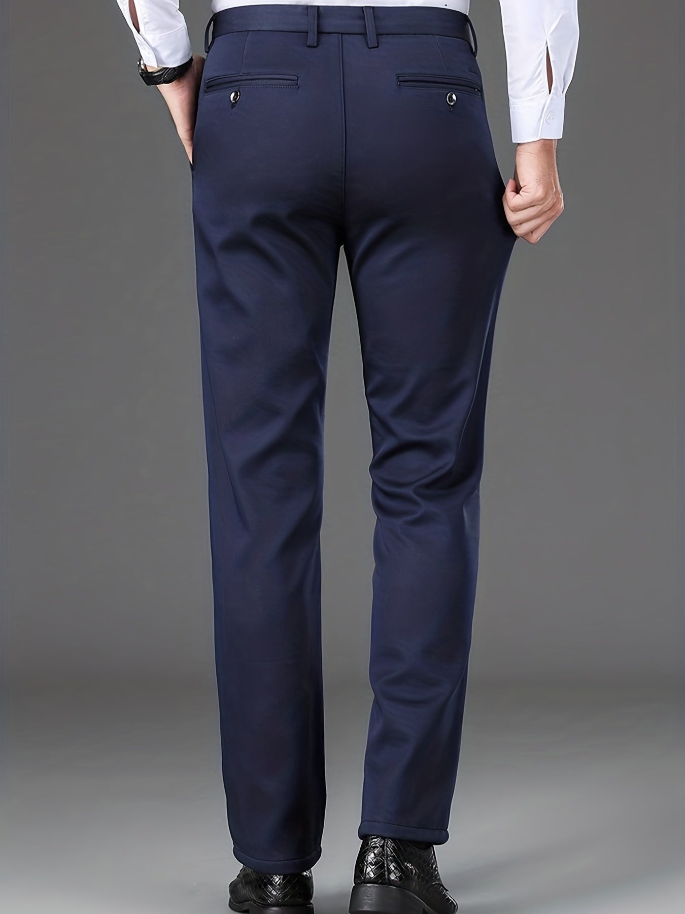 Men's Sleek Business Casual Dress Pants - Solid Black, Straight Leg, Wrinkle-Resistant Polyester Blend, All-Season Formal Trousers with Button Detail