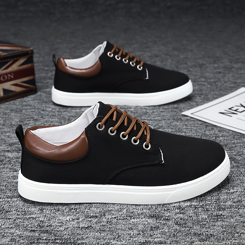 1pair Men'S Classic Breathable Canvas Sneakers, Comfortable Non-Slip Durable Walking Shoes, Casual Loafers, Round Toe, Low-Top, Lace-Up, Solid Color, All-Season Sports Footwear
