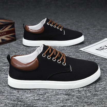 1pair Men'S Classic Breathable Canvas Sneakers, Comfortable Non-Slip Durable Walking Shoes, Casual Loafers, Round Toe, Low-Top, Lace-Up, Solid Color, All-Season Sports Footwear