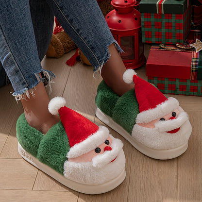 Cozy Christmas Santa Slippers for Women and Men - Warm, Thick Sole, Plush Winter Shoes with Festive Red and White Design, Perfect for Holiday Celebrations, Holiday Slippers|Playful Design|Soft Fabric Upper