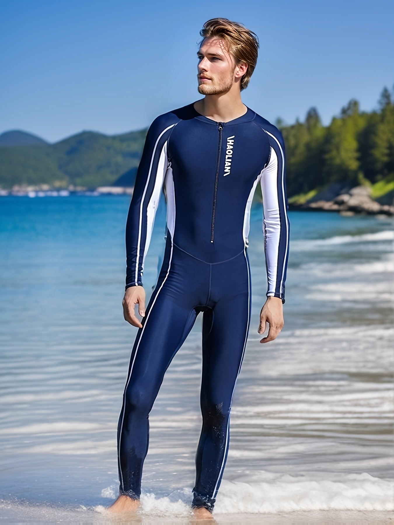 Men's Full Coverage Long Sleeve Swim Jumpsuit Athletic Wear