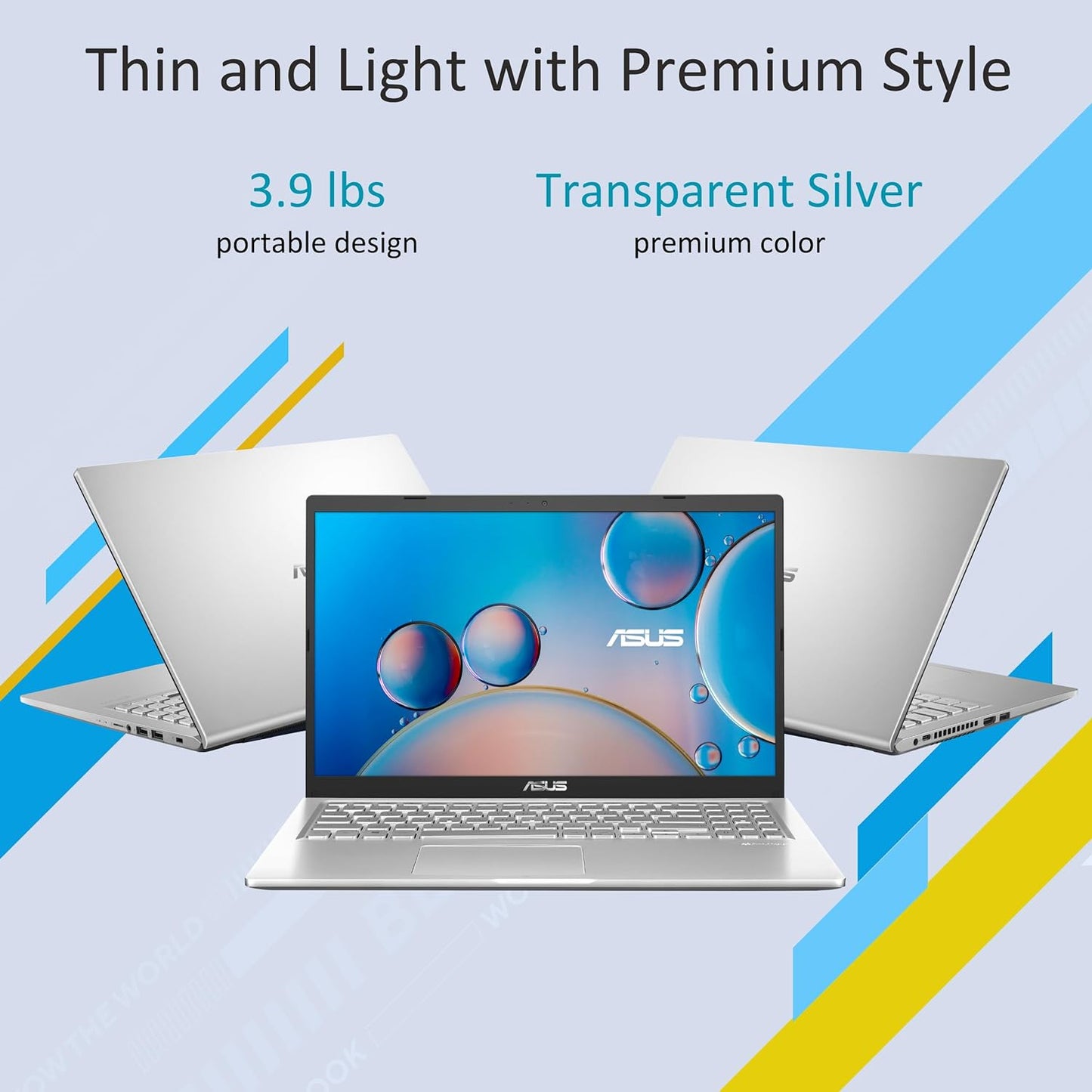 ASUS Vivobook 15.6” FHD Laptop, AMD Ryzen 3 3250U, 8GB RAM, 128GB SSD, Windows 11 Home, Transparent Silver, M515DA-WS33