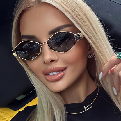 Women’s Metal Frame Polygonal Sunglasses with Colored Lenses