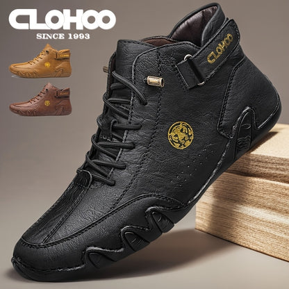 Men's Casual High-Top Sneakers with Soft PU Upper and Rubber Sole