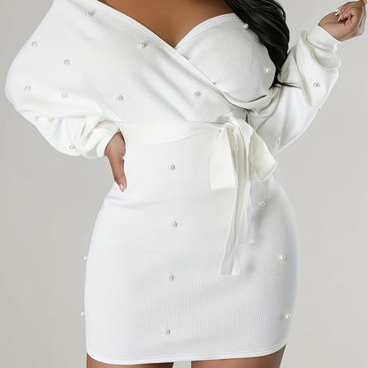 Women'S Clothing: Off-Shoulder Dress with Long Sleeves And Beaded Bodycon Style