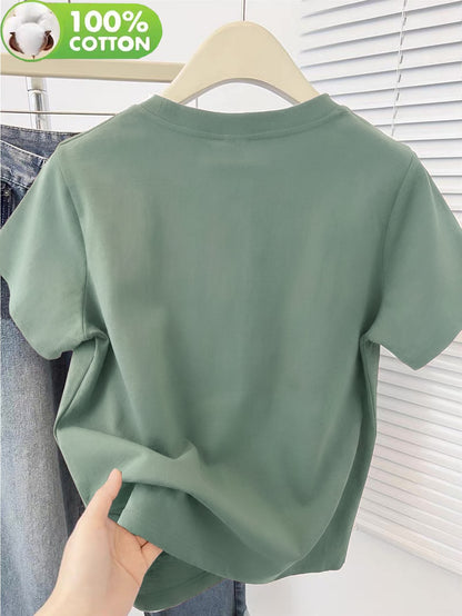 Women's Cotton Short Sleeve T-Shirt with Heart Leopard Print