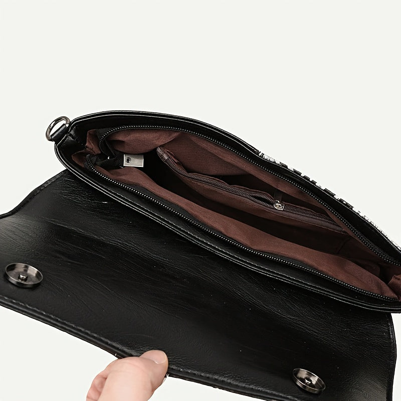 Կանացի ուսի պայուսակ՝ ռետրո կոկորդիլոսի նախշերով ձեռքի պայուսակ, կանացի էլեգանտ կլաչային դրամապանակ, նորաձև քառակուսի խաչաձև պայուսակ