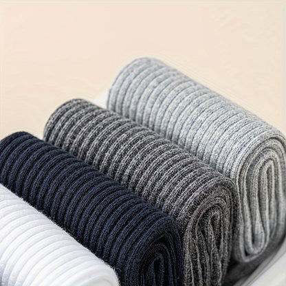 Men's Solid Color Crew Socks, Sweat-Absorbent & Breathable