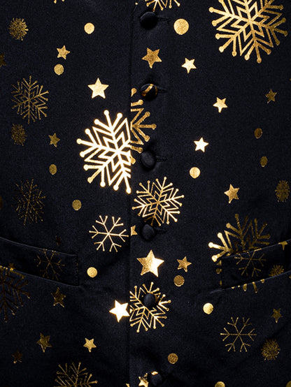 DOCAPEITON Men'S Christmas Vest - Formal & Casual Holiday Party Outfit with Button Front Closure, Non-Stretch Fabric - Green & Golden Snowflake, Tree, Firework Designs - Perfect for Xmas, New Year's, Weddings - Adult Men'S Fe