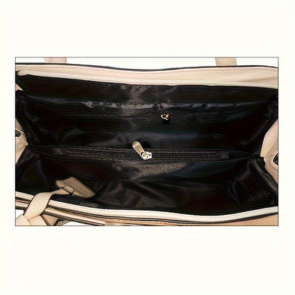 Large Capacity Gray PU Tote Bag - Stylish Versatile Shoulder & Crossbody Bag with Adjustable Straps, Zip Closure, and Polyester Lining