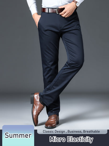 Men's Solid Pants With Pockets, Light Business Style Regular Fit Trousers For Outdoor Activities, Daily Wear For Spring And Autumn