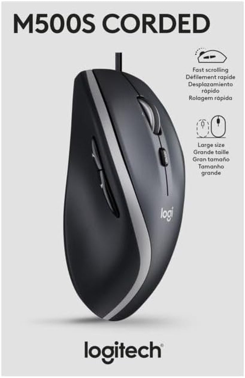Logitech M500S Advanced Corded Mouse with Advanced Hyper-Fast Scrolling & Tilt, Customizable Buttons, High Precision Tracking with DPI Switch, USB Plug & Play