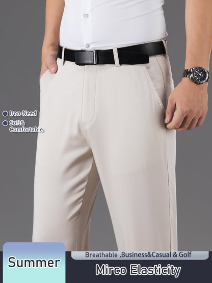 Men's Solid Color Straight Leg Business Style Cotton Blend Pants, Casual Comfy Breathable Outdoor Trousers As Gift