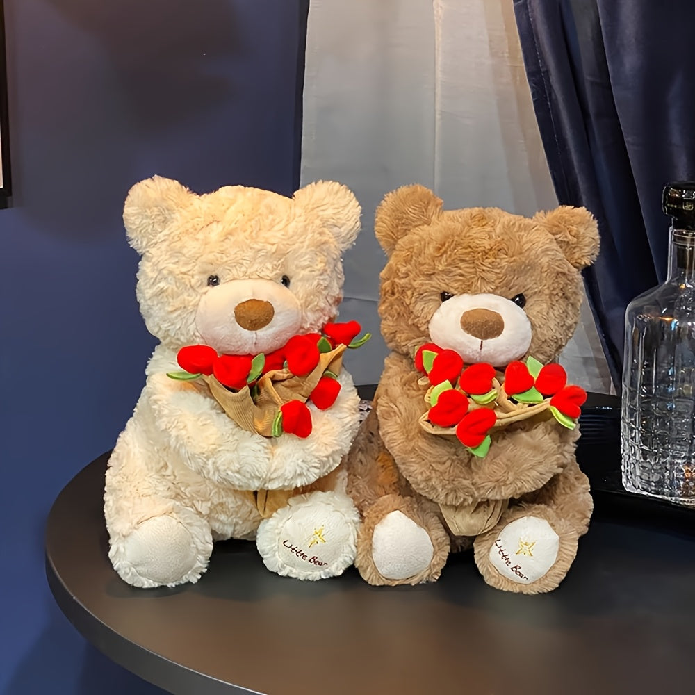 29.97 սմ սիրուն փափուկ արջուկ գլխարկով և վարդով - փափուկ / խաղալիք խաղալիք, հարմար է Սուրբ Ծննդյան, նվերների,, գրկախառնվող ուղեկից քնելու և զարդարելու համար