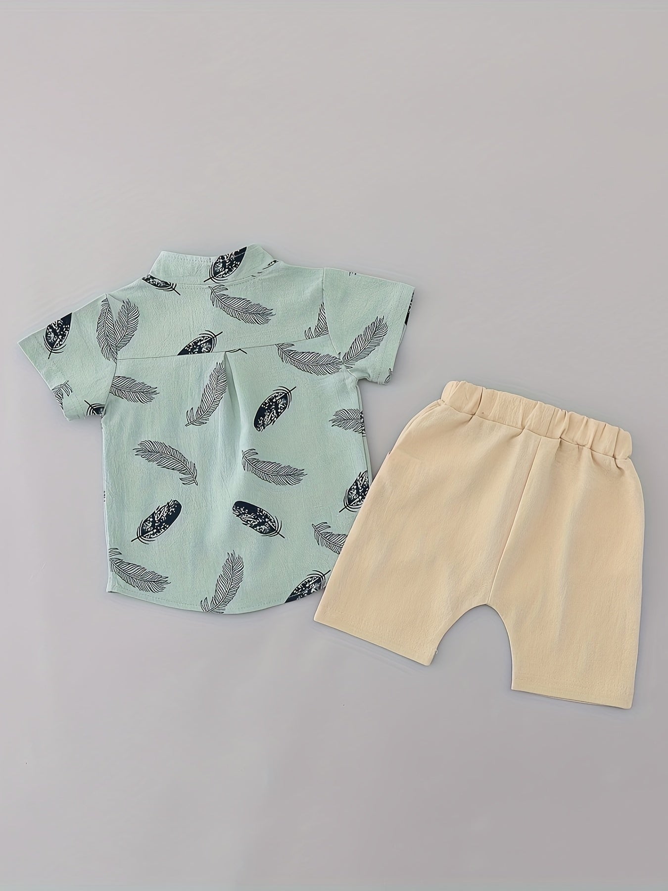 Toddler Summer Cotton Feather Print Shirt & Shorts Set