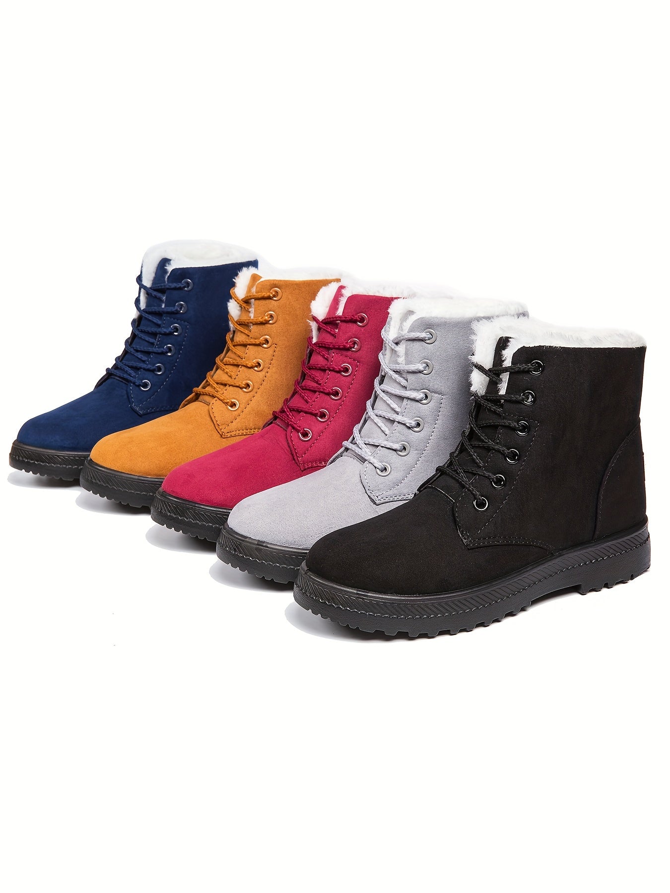 Women'S Ankle Boots - Winter Warm Round Toe Flat Shoes with Lace-Up Closure, Non-Slip Rubber Sole, & Accent - All-Season Casual Boots for Everyday & Formal, Ladies Winter Boots, Outdoor Footwear, Fabric Lined Interior, Outdoo