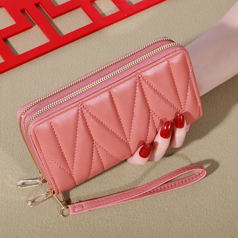 Women'S Stylish Long Wallet with Double Zippers - Casual Style, Card Holder And Coin Purse.