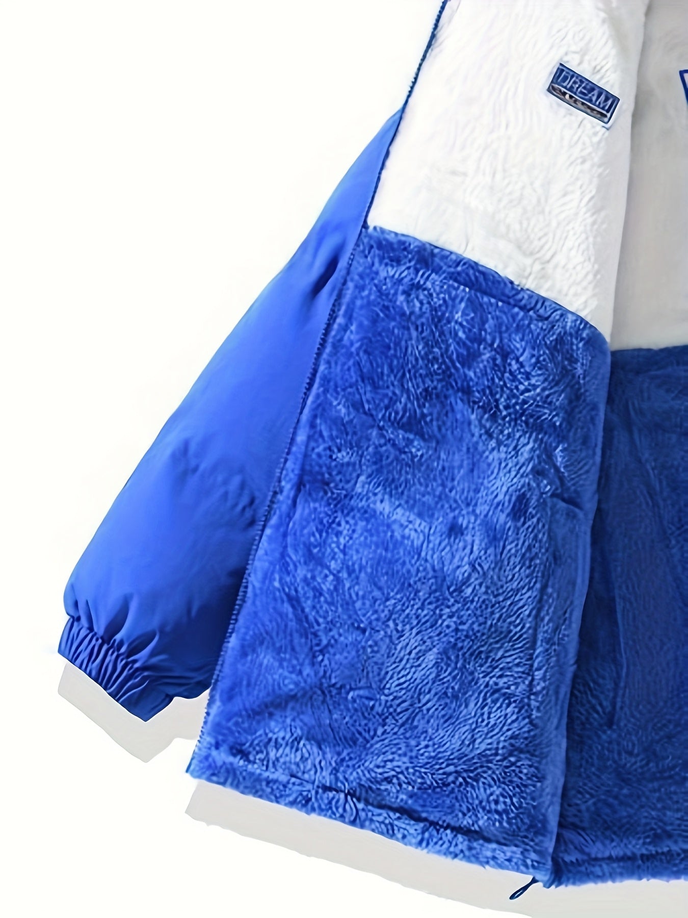 Տղամարդու երկկողմանի բրդյա ծածկույթով հաստ բաճկոն՝ առօրյա կանգնած օձիքով՝ տառերի տպագրությամբ, սովորական չափսերով, գրպաններով, պոլիեսթերային լցոնով, բազմակողմանի աշուն/ձմեռ համար, ձմեռային բաճկոն