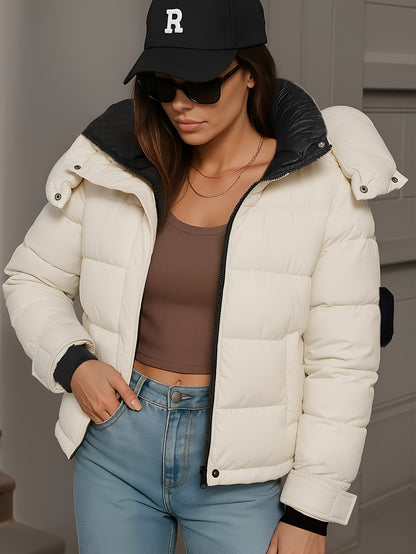 Կանացի ձմեռային կարճ գլխարկով բաճկոն՝ մանանեխի, դեղին և սև գույների հակադրությամբ, փքված վերարկու գրպաններով, գոտի և ամուր կայծակաճարմանդ, առօրյա, էլեգանտ վերնազգեստ ցուրտ եղանակի համար (ձեռքով լվացում/քիմմաքրում), հաստ ձմեռային բաճկոն կանանց համար, Win