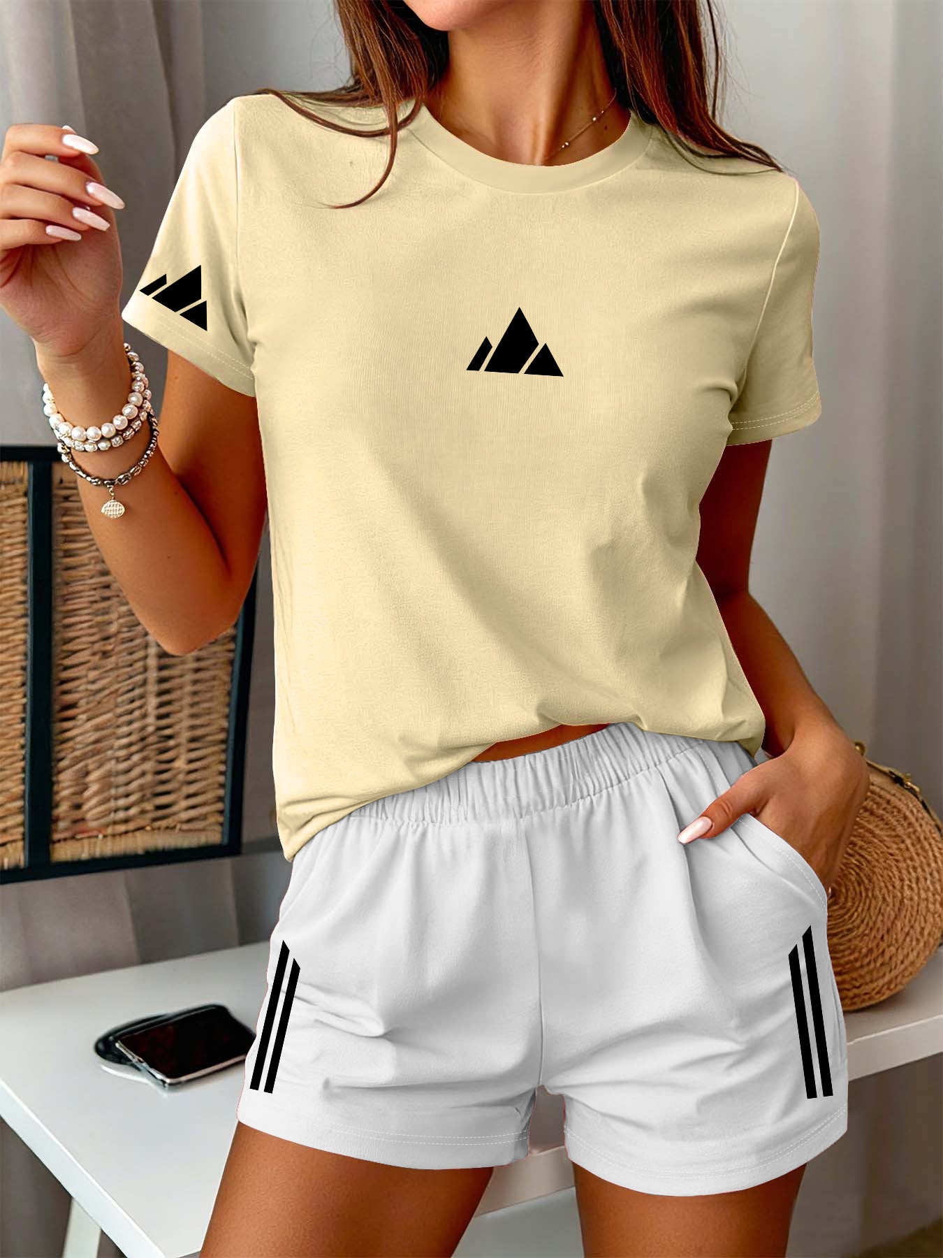 Women’s Casual Short Sleeve T-Shirt & Shorts Set for Spring Summer