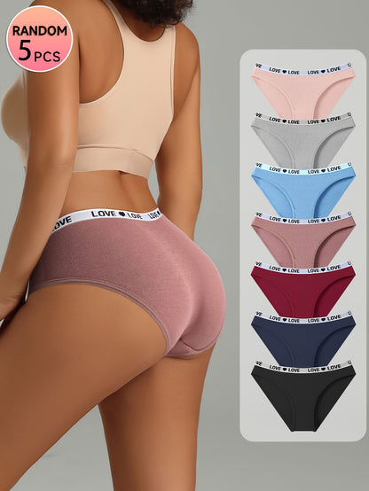 5-Pack Women’s Low-Rise Cotton Thongs with Love Print