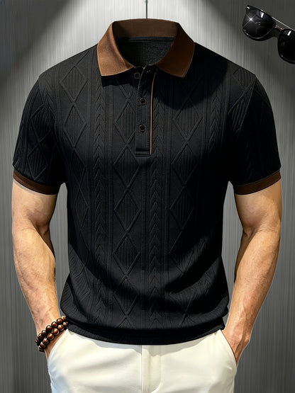 Men's Casual Polo Shirt with Breathable Jacquard Fabric