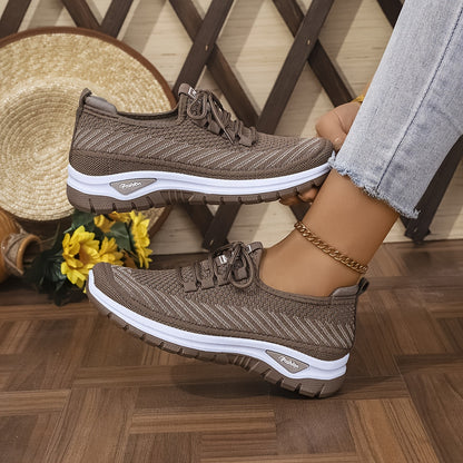 Women'S Knit Casual Sneakers - Stylish Striped Weave Pattern, Breathable Non-Slip Comfort Shoes with Rubber Sole for Outdoor Wear