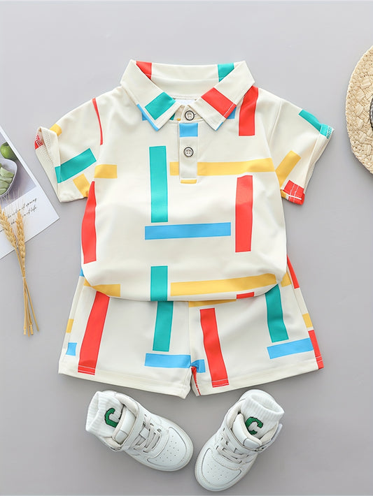 Kids Summer Striped Collar Short Sleeve & Shorts Set