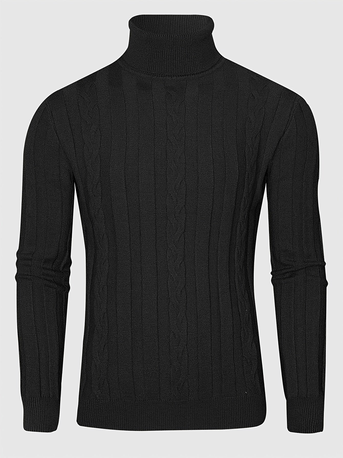Men's Mature Slim-Fit High-Neck Long-Sleeve Sweater, Casual Ribbed Knit Pullover Solid Color Sweater, Men's Winter Clothing, Men's Sweater, Christmas Sweater, Men's Christmas Sweater, Winter Men's Apparel, New Year's Apparel,