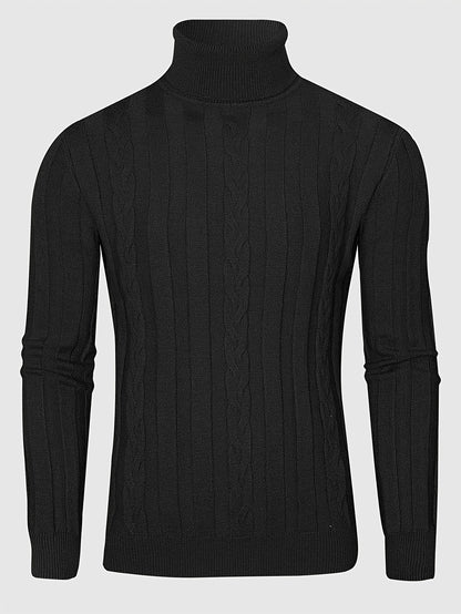 Men's Mature Slim-Fit High-Neck Long-Sleeve Sweater, Casual Ribbed Knit Pullover Solid Color Sweater, Men's Winter Clothing, Men's Sweater, Christmas Sweater, Men's Christmas Sweater, Winter Men's Apparel, New Year's Apparel,