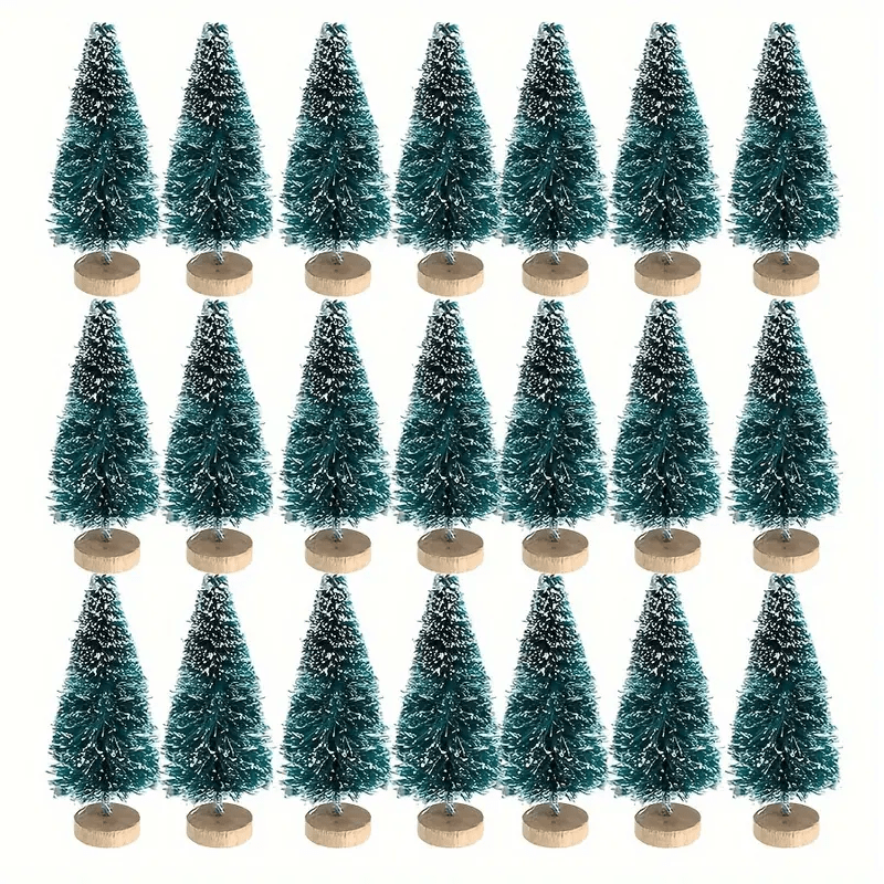 36pcs 5Cm/1.968 Inch Mini Snow Frost Tree Winter Mini Pine Base Bottle Brush Tree Plastic Winter Snow Decoration (Green) New Year Decoration Accessories, Artificial Snow Scenery Mini Pine DIY Decoration, Party Supplies, Home