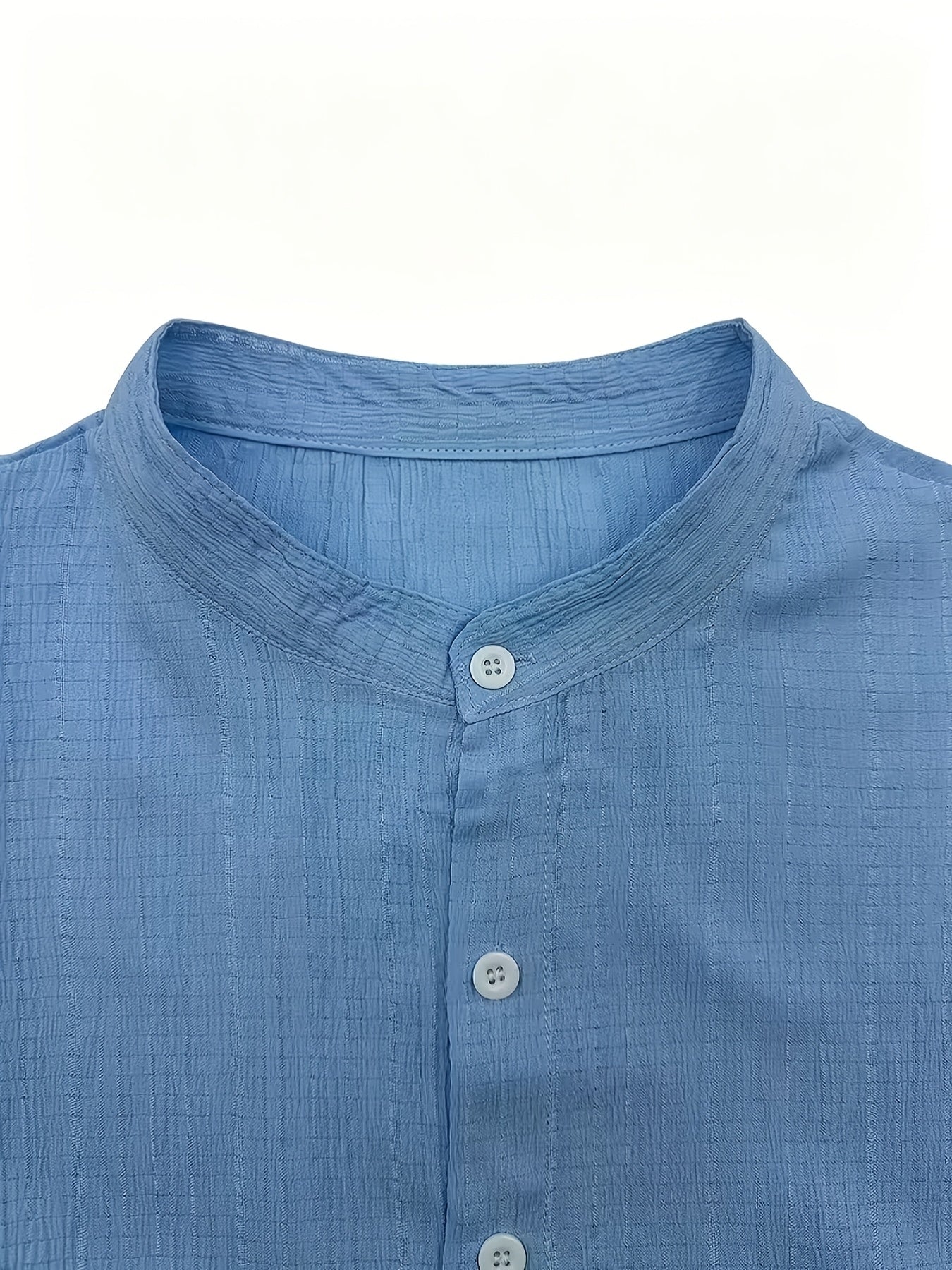 Men's Casual Solid Color Short-Sleeve Shirt with Stand Collar