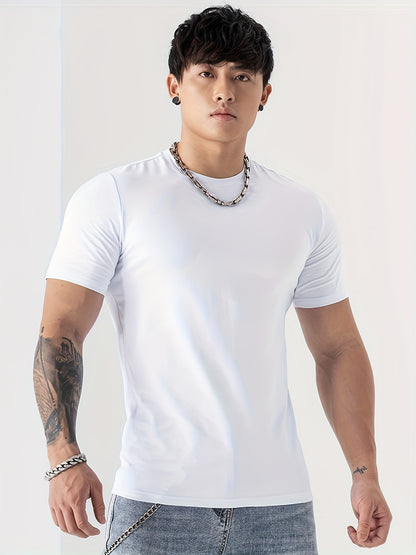 Men's Summer Athletic T-Shirt - Moisture-Wicking Stretch Fabric Slim Fit Round Neck Short Sleeve Tee for Gym, Running, Training - Solid Color Black, Gym Apparel   Machine Washable Top, Gym Shirts