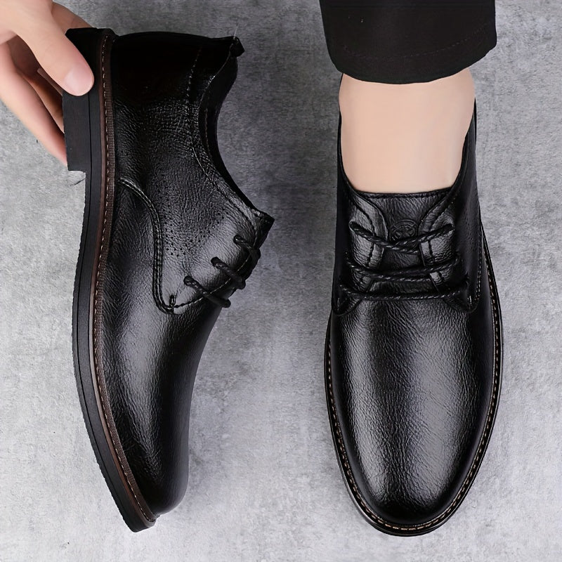 Men's Business Casual Brogue Lace-Up Shoes Cowhide Leather