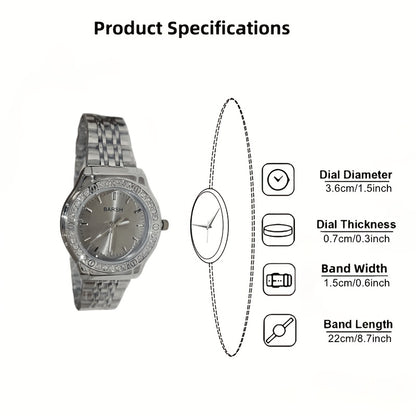 Women's Quartz Stainless Steel Casual Wrist Watch with World-Time