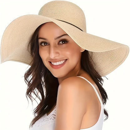Women’s Wide Brim Straw Sun Hat with Bowknot for Summer