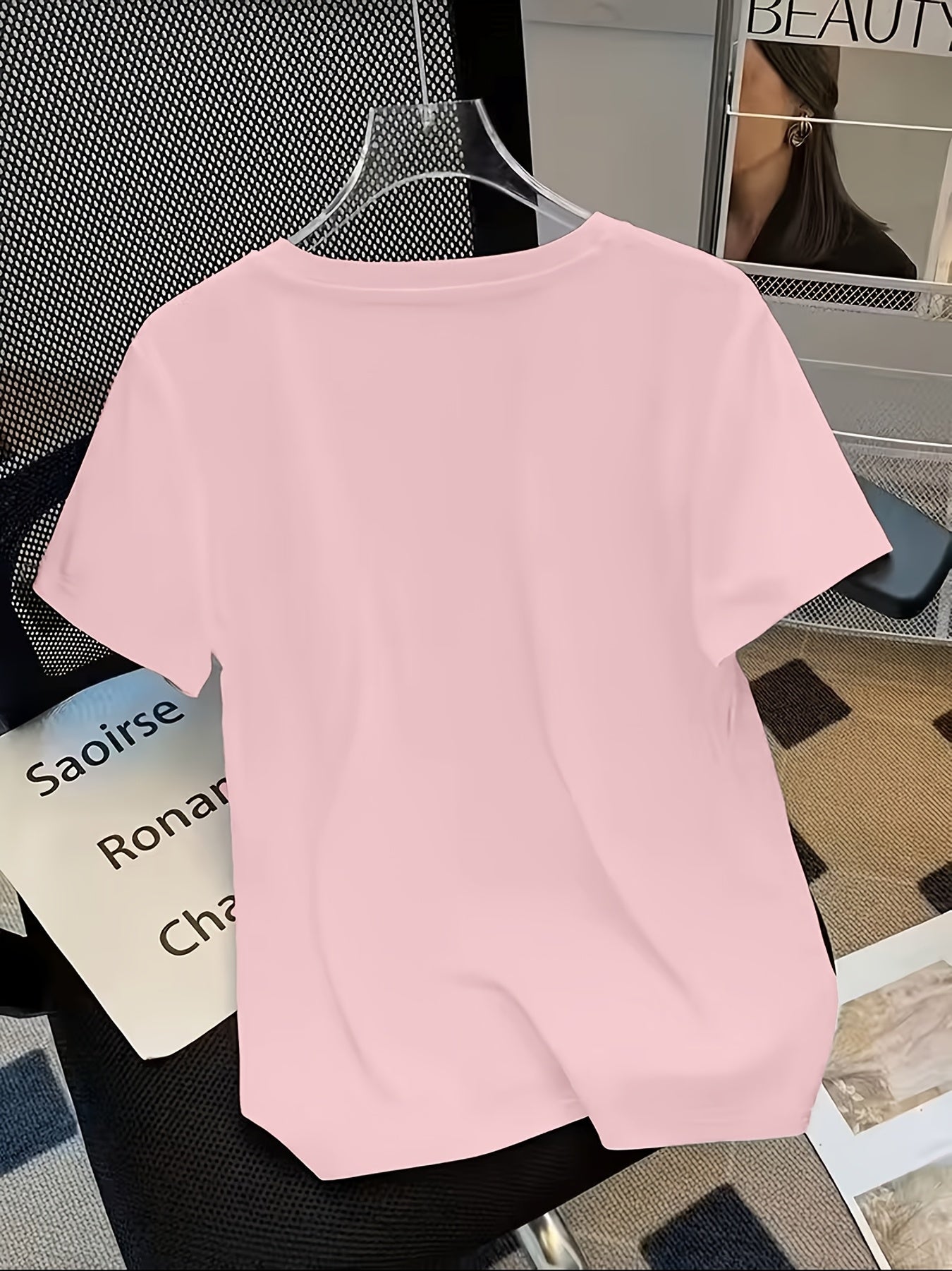 Women’s Casual Cotton T-Shirt with Cute Cat Print, All-Season