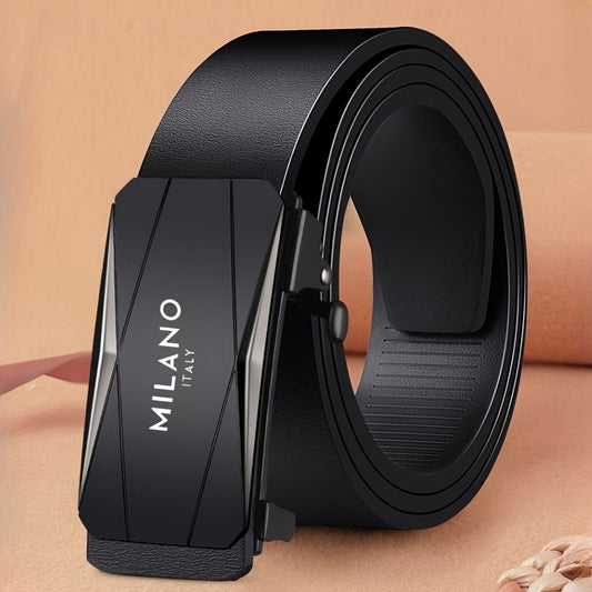 1pc Milano Italy Men's Automatic Buckle Belt - Black Faux Leather, Classic Design for Jeans & Dress Pants, Perfect Gift for Dad or Husband, One Size Fits All