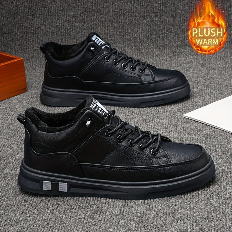 Men'S Winter Warm Fleece-Lined Low-Top Sneakers - Thermal Insulated Snow Boots with Arch Support, Lace-Up Closure, Non-Slip PVC Sole - All-Season Outdoor Hiking