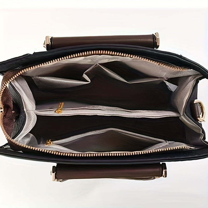 Women’s Elegant Retro PU Tote Bag with Zipper Closure