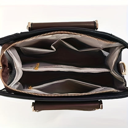 Women’s Elegant Retro PU Tote Bag with Zipper Closure