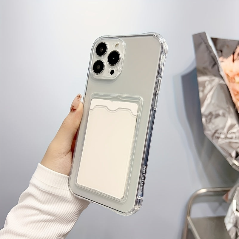 Transparent Simple Clear Card Slot Bag Phone Case Soft Cover, for iPhone 16 15 14 13 12 11 Pro Plus Pro Max X Xs Max Xr 7 8 Mini, for iPhone Users - Suitable for Everyday Use