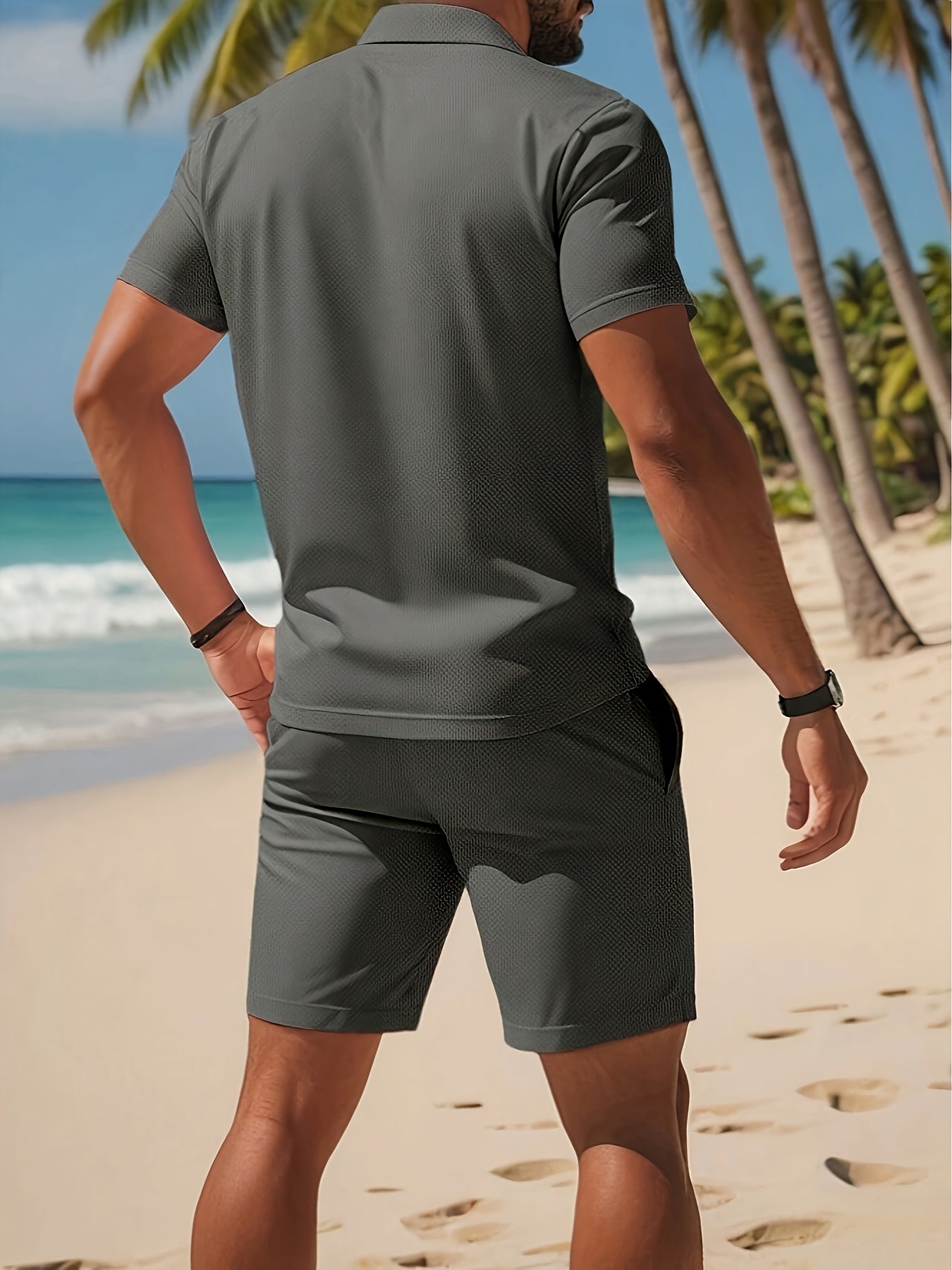 Men’s Summer Casual Golf Shirt and Solid Waist Shorts Set