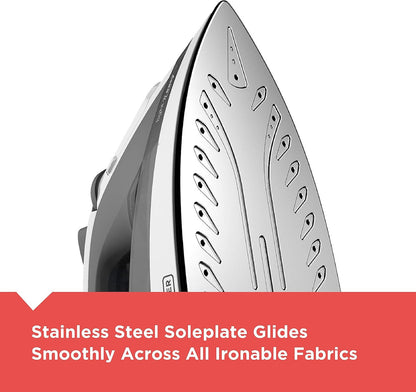 BLACK+DECKER Light ‘N Easy Compact Steam Iron, IR1020S, Stainless Steel Soleplate, Spray Mist, Anti-Drip, Auto Shutoff