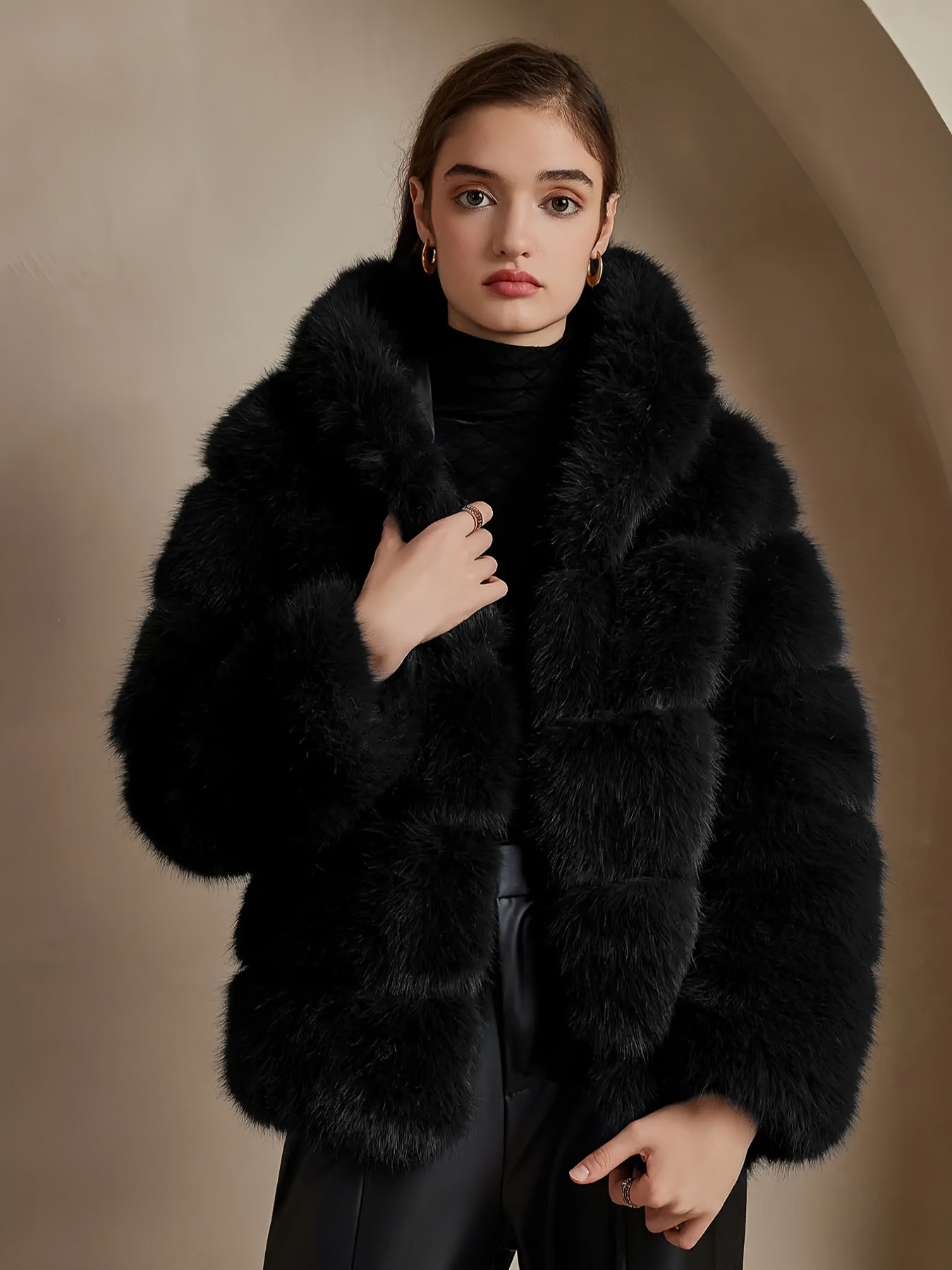 Women's Elegant White faux fur coat - Luxury Winter Outerwear with Single-Button Closure, Machine Washable Cold-Weather Jacket for Evening Events, Parties & Everyday - Chic Winter Coat for Women (Solid Color, O-Line Silhouett