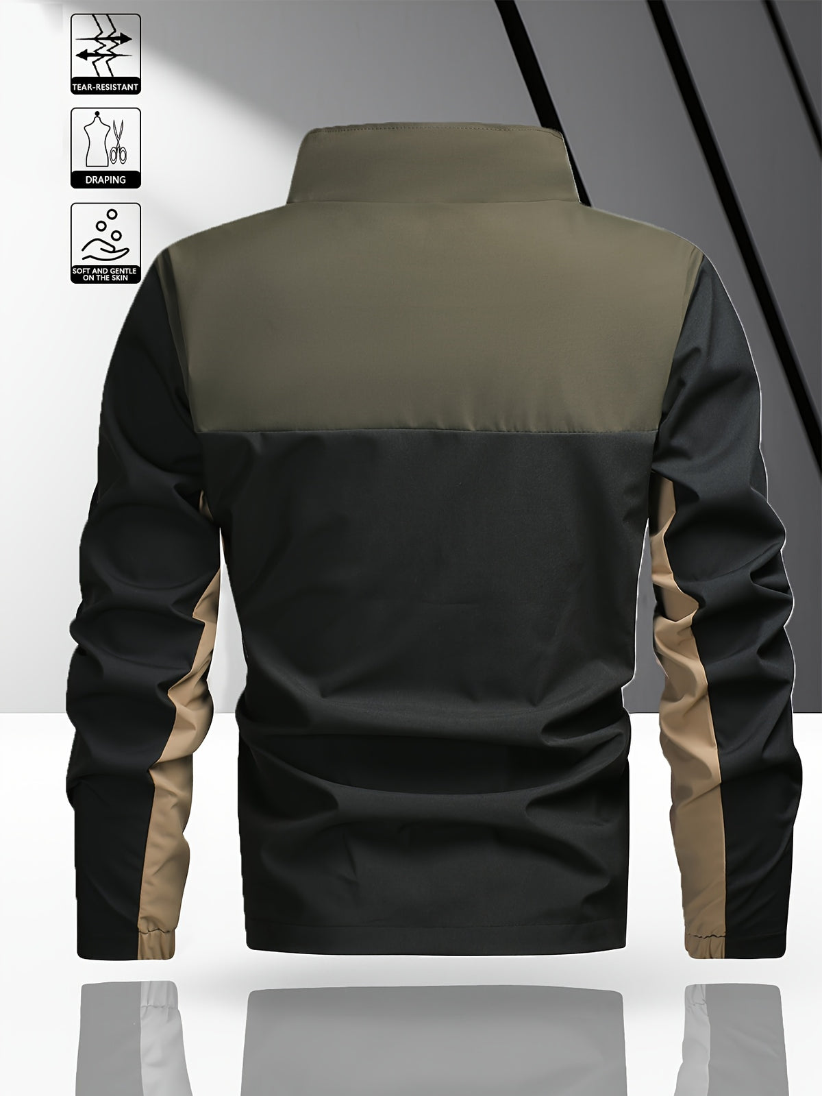 Men's Casual Color Block Softshell Jacket with Multi Pockets