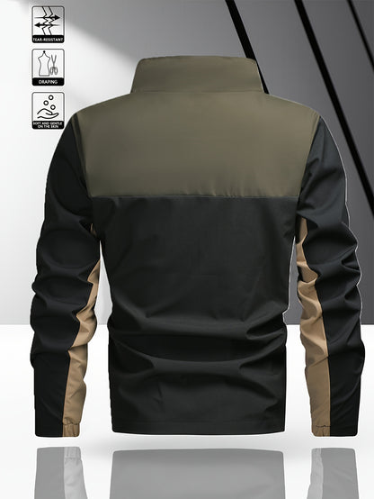 Men's Casual Color Block Softshell Jacket with Multi Pockets