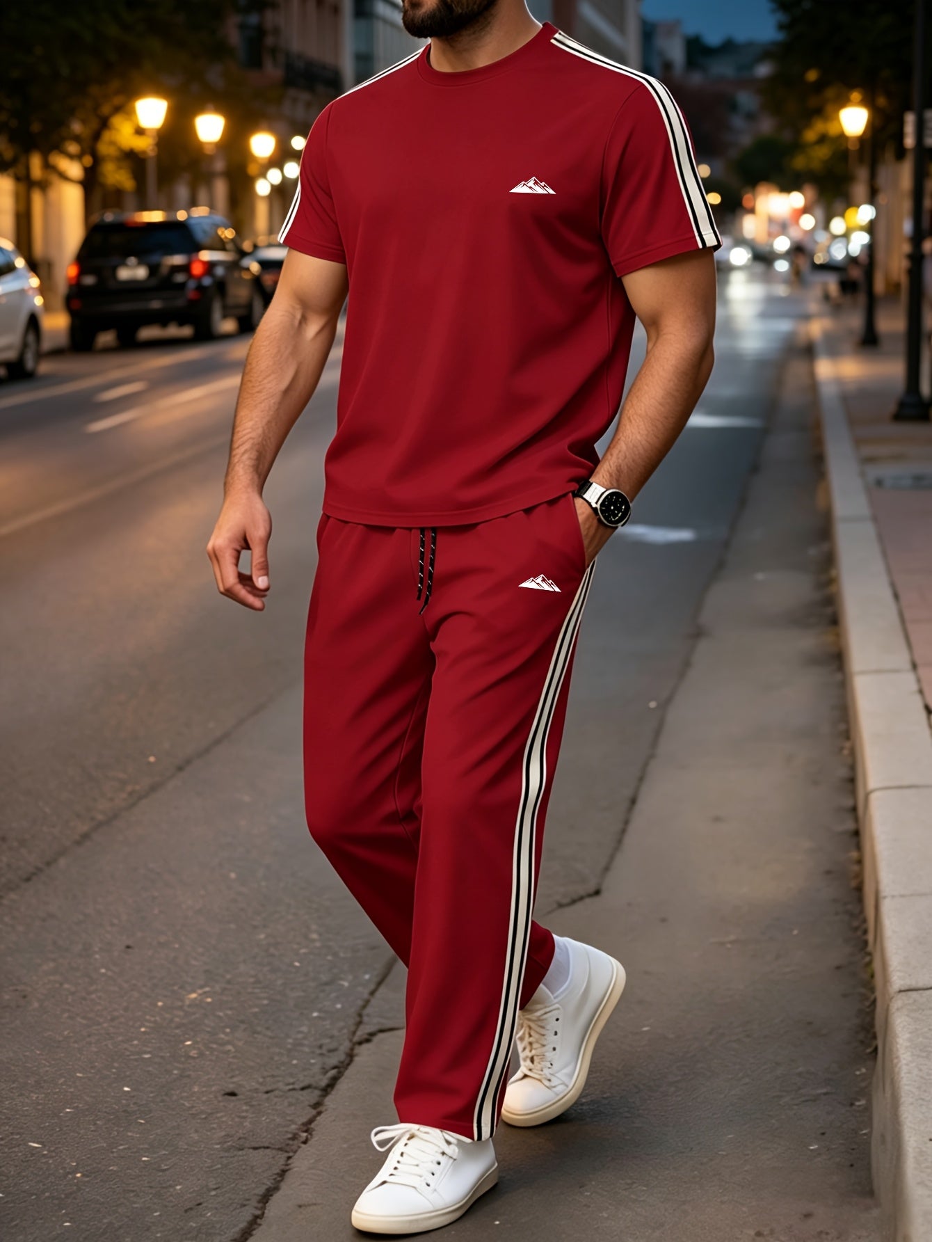 Men's Summer Quick-Dry Tracksuit Set with Striped Tee & Sweatpants